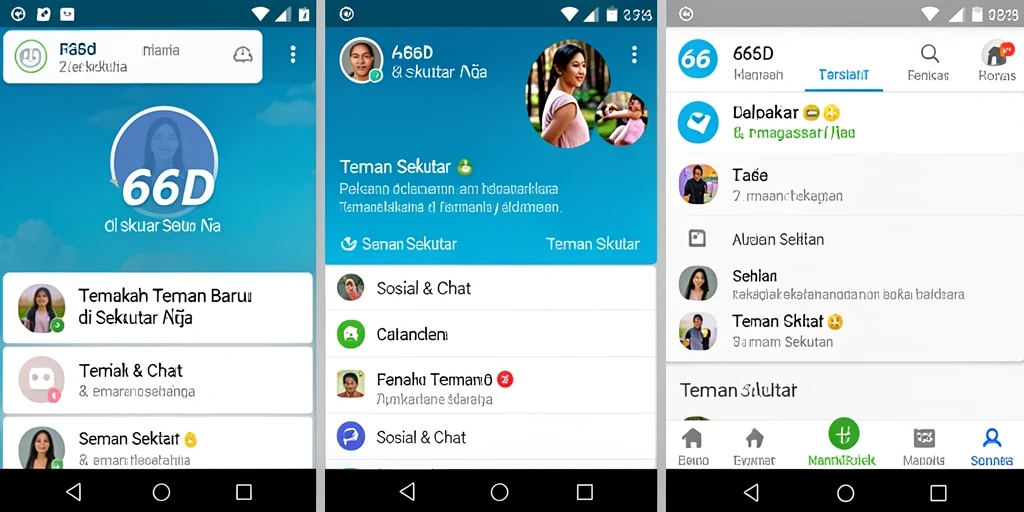 Antarmuka 66D yang modern dan user-friendly untuk mencari teman baru.