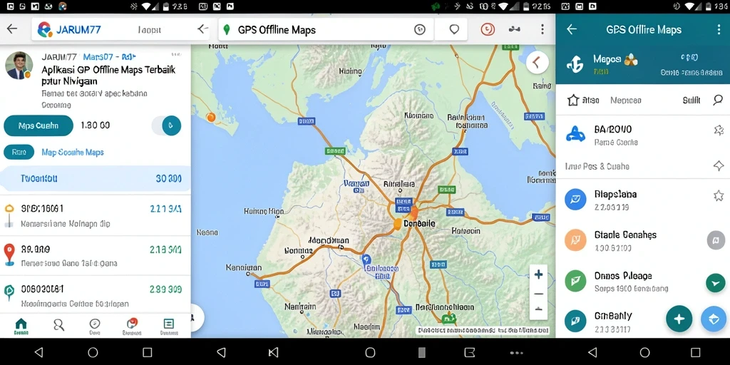 Antarmuka aplikasi JARUM77 untuk navigasi GPS Offline yang informatif.