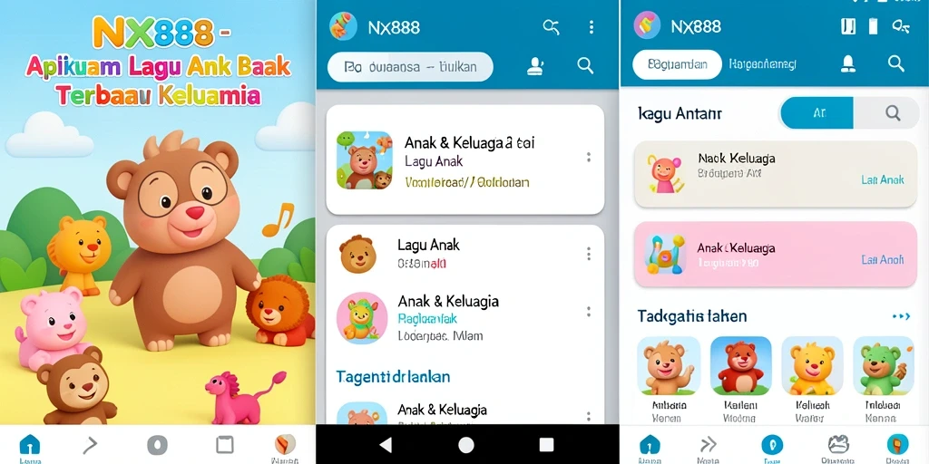 Tampilan antarmuka yang ceria dari NX888 untuk aplikasi Lagu Anak.